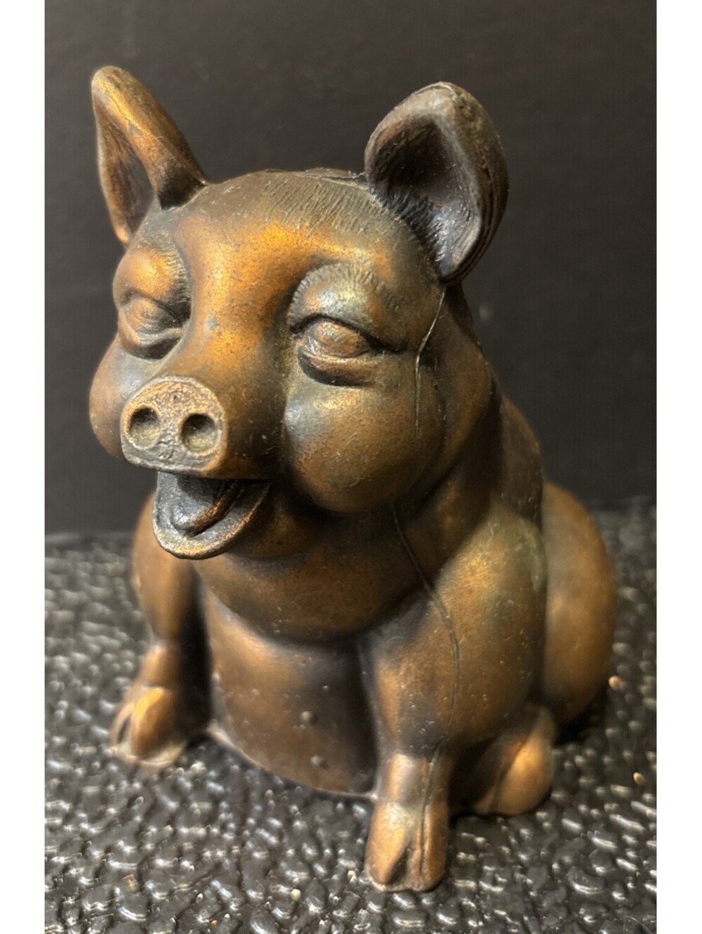 Vintage Bronze Sitting Pig Coin Bank, Still Penny Piggy Bank 4.5” X 4@ X 3”